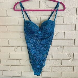 Victoria's Secret Vintage 80s Gold Label Green Lace French Cut Teddy Sz 36C